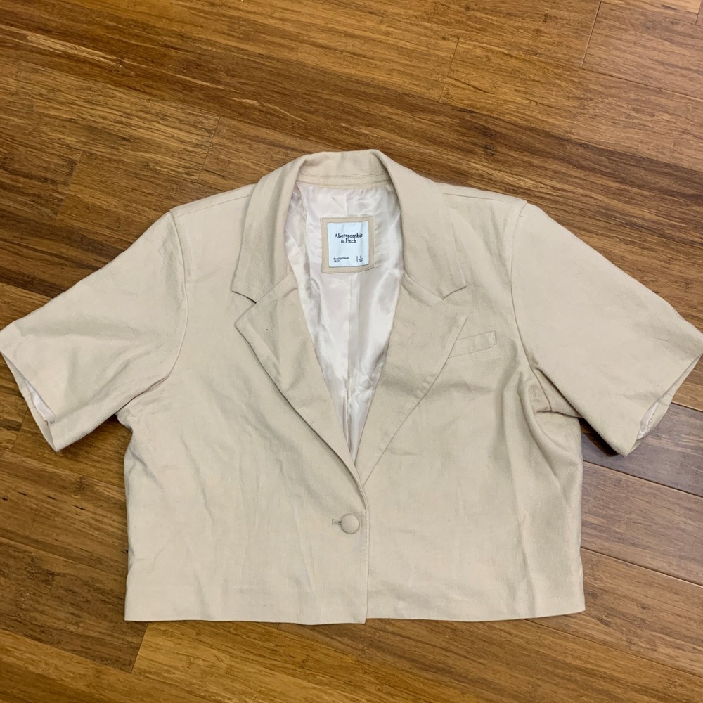 Abercrombie &‎ Fitch Women's Cropped Blazer Short Sleeve Beige Linen Size Large